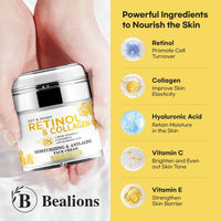 Retinol Cream for Face anti Aging: Wrinkle Cream for Face Neck with Collagen Hyaluronic Acid - Night Moisturizer for Men Women - Facial Skin Care Gifts for Mom Dad Sister